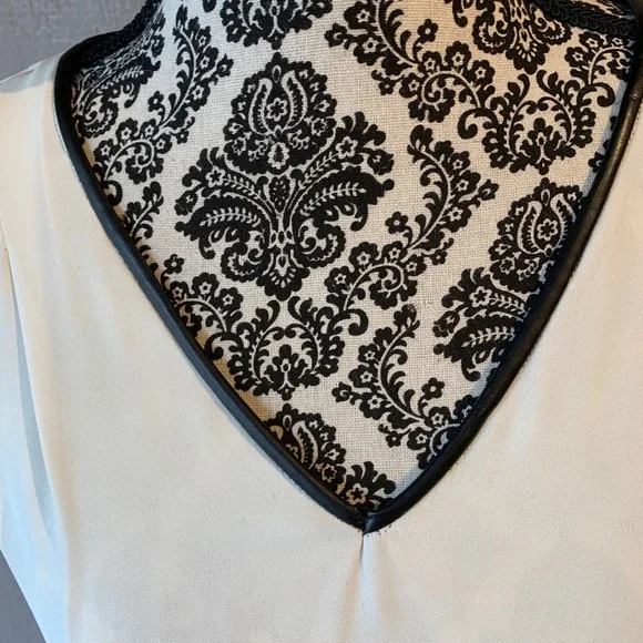 Ivory Blouse with Black Leather Skirt Dress - Picture 6 of 16